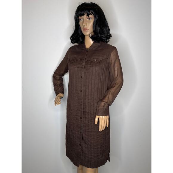 Vintage 1970s Brown sheer Western Shirt Dress Button Front Midi Duster” small - Picture 10 of 16